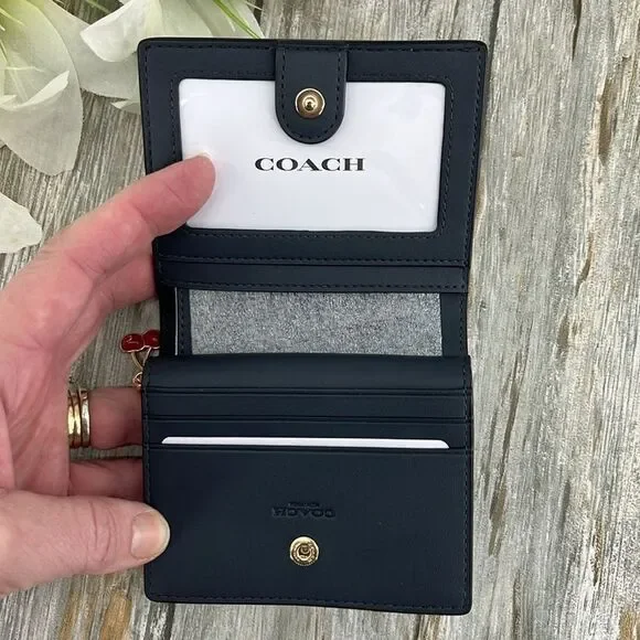 Coach Snap Wallet In Signature Canvas With Cherry Print & Cherry Charm Bag Purse - Picture 6 of 8